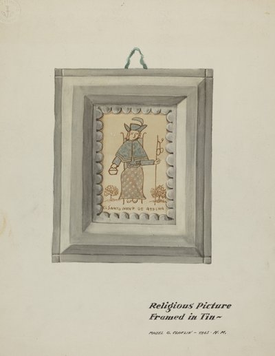 Håndtegnet Santo Nino de Atocha-håndlavet blikramme, ca. 1937. af Majel G. Claflin