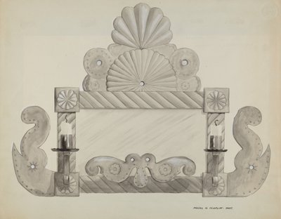 Spejlramme af blik med 2 stearinlysfatninger, ca. 1937. af Majel G. Claflin