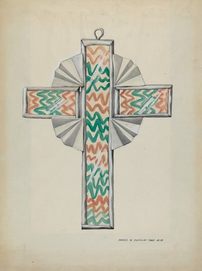 Tin og malet glaskors, ca. 1937. af Majel G. Claflin