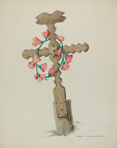 Trækors brugt som gravsten håndlavet, ca. 1937. af Majel G. Claflin