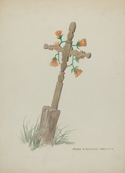 Trækors brugt som gravsten, ca. 1937. af Majel G. Claflin