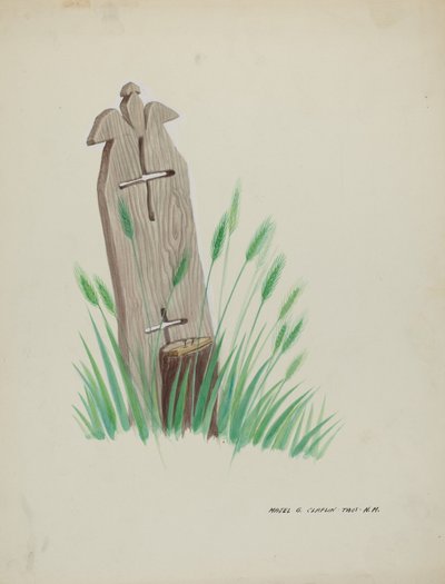 Gravmærke af træ, ca. 1937. af Majel G. Claflin