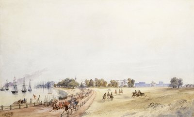 Udsigt over fortet og byen, Calcutta, 1854 af Major General Sir Charles Walters DOyly