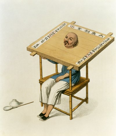 Straffen med trækrave, planche 13 fra "The Punishments of China", graveret af J. Dadley, 1804 af Major George Henry Mason