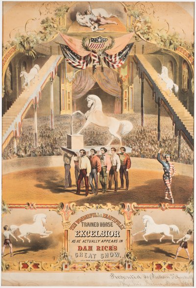 Den vidunderlige og smukt trænede hest Excelsior, ca. 1840 (chromolitho) af Major and Knapp Sarony