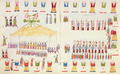 Bjørns hjerte. Cheyenne Medicine pow-wow, fra en bog med skitser lavet i Fort Marion, St. Augustine, Florida, 1877 af Making Medicine