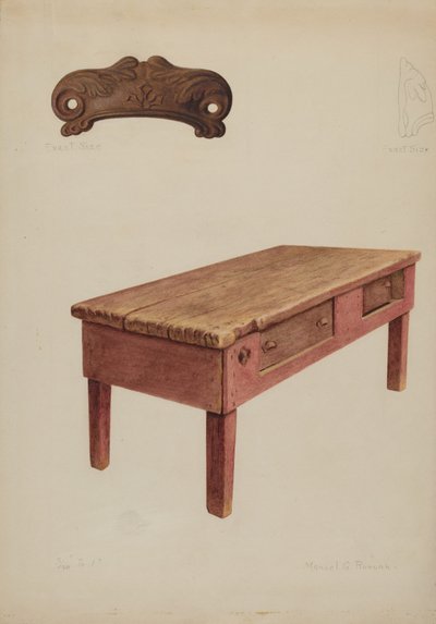 Skrædderbænk, ca. 1938. af Manuel G. Runyan