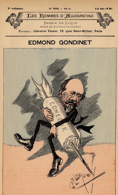 Forside til The Men of Today, nummer 339, illustration af Manuel Luque (1854-1919): Teater - Gondinet Edmond (1828-1888) af Manuel Luque