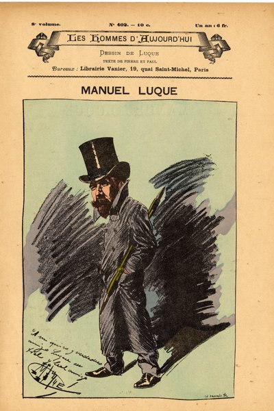 Forside til The Men of Today, nummer 402, illustration af Manuel Luque (1854-1919): Karikaturister - Luque Manuel (1854-1924) af Manuel Luque
