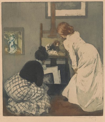 To kvinder ser på print af Manuel Robbe