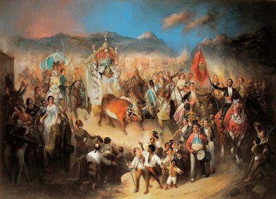 Processionen af ​​El Rocio: Traditionel andalusisk fejring til ære for Jomfruen. Maleri af Manuel Rodriguez de Guzman (1818-1867). 1850-1900 Segovia. Riofrio Palace. af Manuel Rodriguez de Guzman