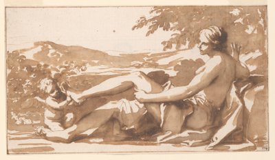 Undersøgelse til et overdørsmaleri, Amor fjernede en torn fra foden af Venus af Marc Antonio Franceschini