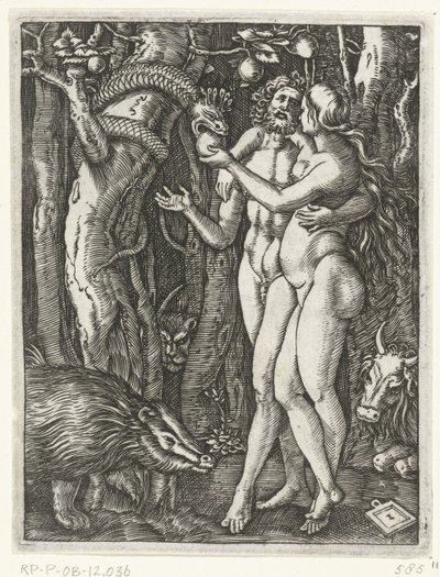 Adam og Eva ved syndefaldet i paradis Passion of Christ (serietitel) af Marcantonio Raimondi
