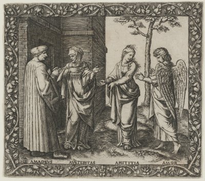 Amadeus Berruti med Nøjsomhed, Amititia og Kærlighed af Marcantonio Raimondi