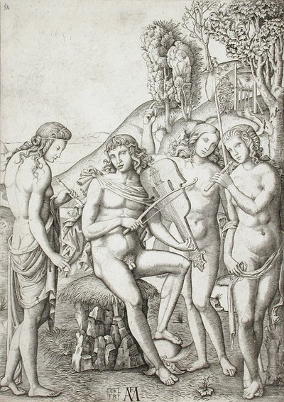 Apollon underviser gratierne i musik af Marcantonio Raimondi