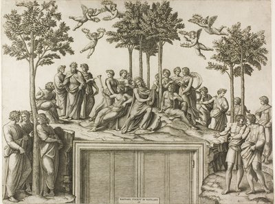 Apollon på Parnassus af Marcantonio Raimondi