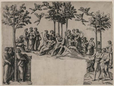 Apollon på Parnassus af Marcantonio Raimondi