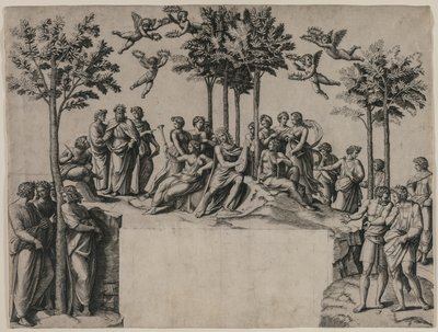 Apollon på Parnassus, ca. 1517-1520. af Marcantonio Raimondi
