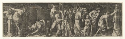 Bacchanal med en beruset Bacchus og Satyrer og Maenads af Marcantonio Raimondi