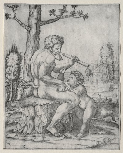 Faun og barn af Marcantonio Raimondi