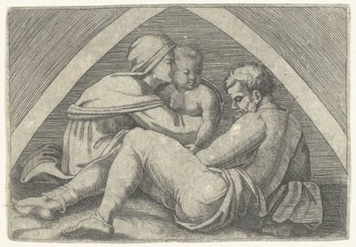 Hellig Familie under en bue af Marcantonio Raimondi