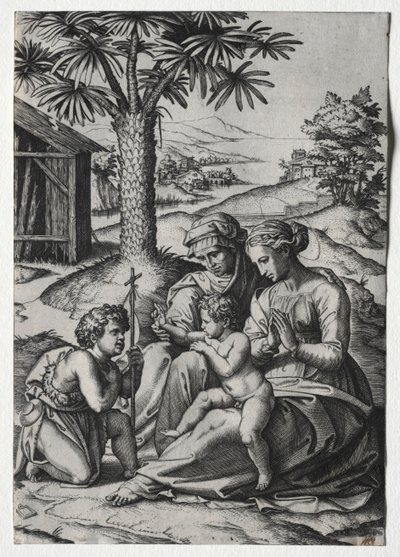 Madonna af Palmetræet. af Marcantonio Raimondi