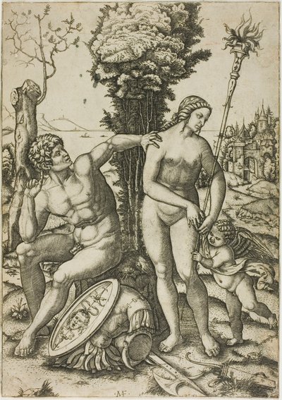 Mars, Venus og Amor af Marcantonio Raimondi