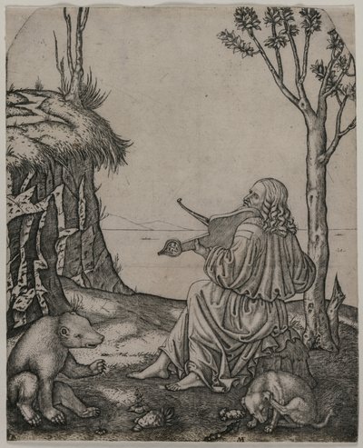 Orpheus charmerer dyrene, ca. 1505. af Marcantonio Raimondi