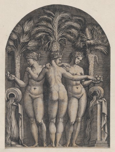 Mirror of Roman Magnificence: The Three Graces, ca. 1500-1534., ca. 1500-1534. af Marcantonio Raimondi