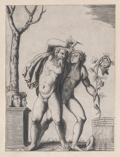 Mirror of Roman Magnificence: Ung og gammel Bacchant, ca. 1514-36, ca. 1514-36. af Marcantonio Raimondi
