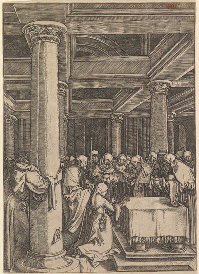 Præsentationen af Jesus til Simeon i templet, efter Dürer, ca. 1500-1534. af Marcantonio Raimondi
