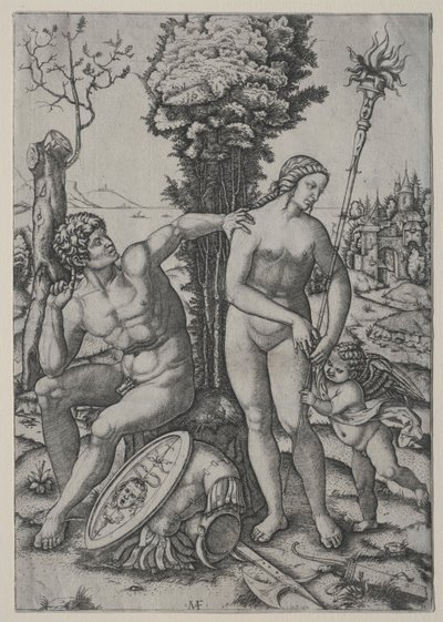 Venus, Mars og Amor, 1508. af Marcantonio Raimondi