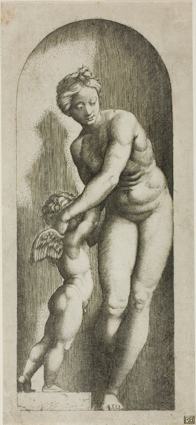 Venus og Amor af Marcantonio Raimondi