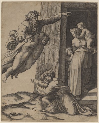 Gud viser sig for Noa af Marcantonio Raimondi after Raphael