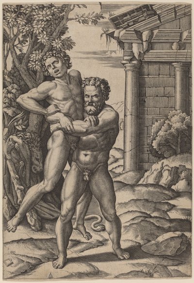 Hercules og Antaeus af Marcantonio Raimondi, after Raphael