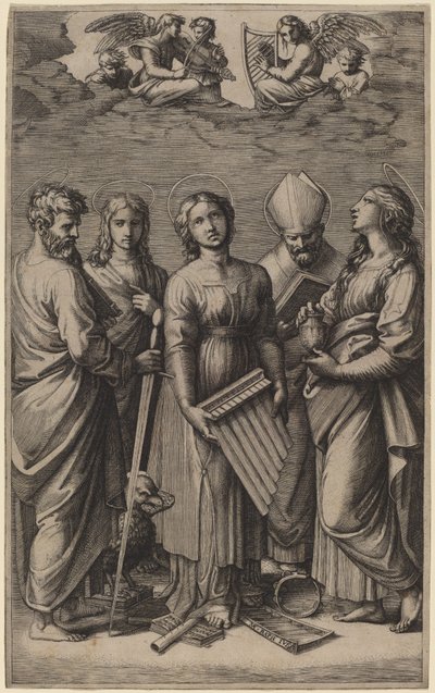 Sankt Cecilia af Marcantonio Raimondi after Raphael