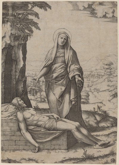 Jomfruens klagesang af Marcantonio Raimondi after Raphael