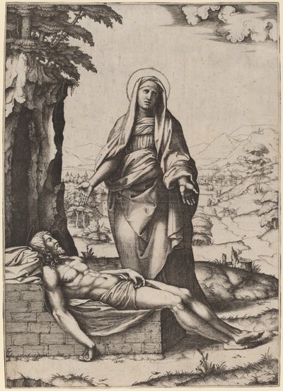 Jomfruens klagesang af Marcantonio Raimondi after Raphael