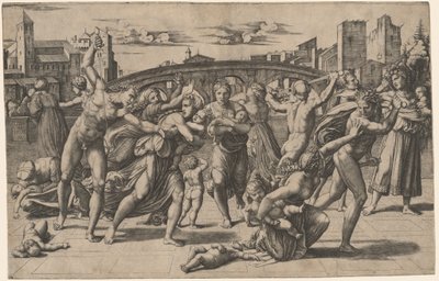 Massakren på de uskyldige af Marcantonio Raimondi after Raphael