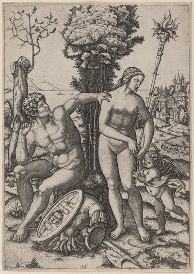 Mars, Venus og Eros af Marcantonio Raimondi possibly after Andrea Mantegna