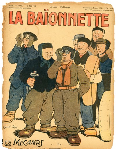 Forsiden af "La Baionnette", farverig satire af Marcel Amable O.L. Capy