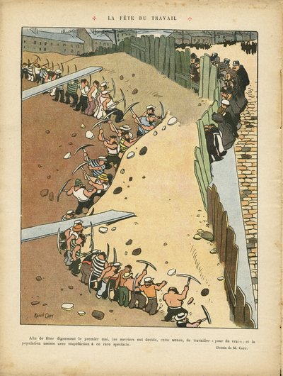 Illustration af Marcel Capy (1865-1941) i Le Rire, 27/04/12 - Labor Day - Arkitektur Byplanlægning, Arbejde, 1. maj - Terrassiers af Marcel Amable O.L. Capy