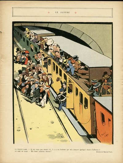 Illustration af Marcel Capy (1865-1941) i Le Rire, 03/09/10 - Satyren - Arkitektur Byplanlægning, Togjernbane, Bro af Marcel Amable O.L. Capy