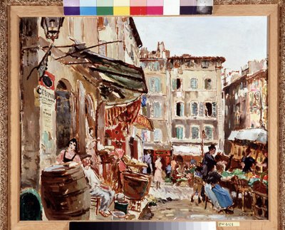 Markedet på Lenche-pladsen i Marseille Maleri af Marcel Leprin (1891-1933) Mål 50x61 cm Obligatorisk omtale: Samlingsfondens hilsen fra Provence, Marseille af Marcel Leprin
