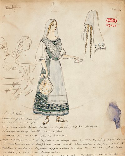Frankrig, Paris, Skitse af kostume til Michaela for Carmen af Georges Bizet af Marcel Multzer