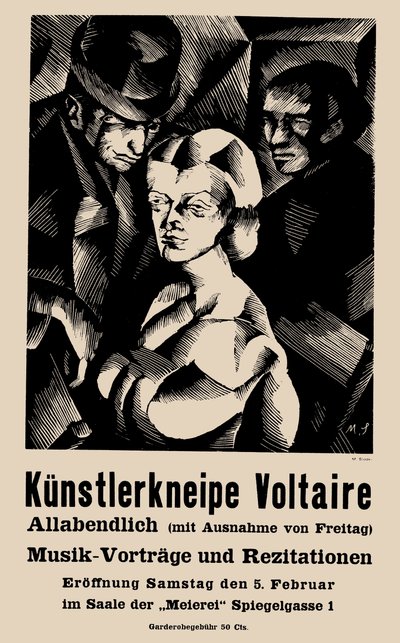 Plakat til åbningen af Cabaret Voltaire den 1916-02-05 - Marcel Slodki (1892-1944). Litografi af Marcel Slodki