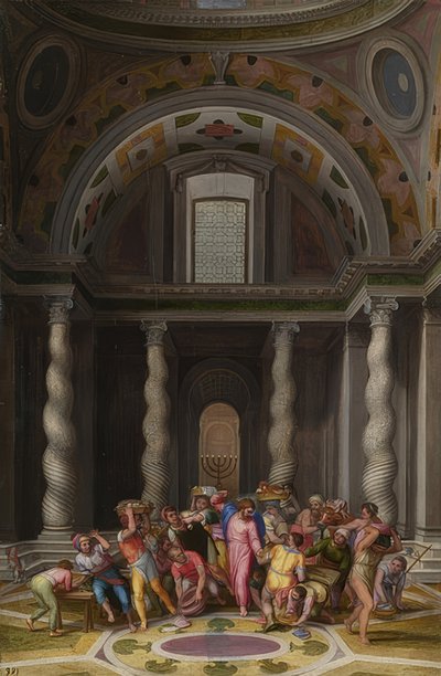 Jesus driver skifterne ud af templet. Efter 1550 af Marcello Venusti
