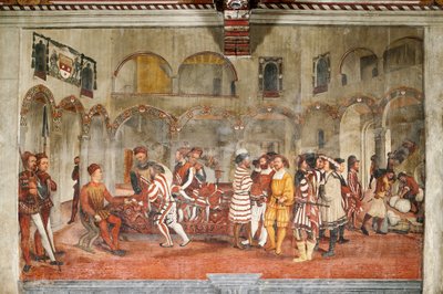 Jagtscene, detalje fra Christian I af Danmarks besøg i Bartolomeo Colleoni, Æreshallen af Marcello or Romani Girolamo (Romanino) (c.1485 c.1566) (attr.to) Fogolino
