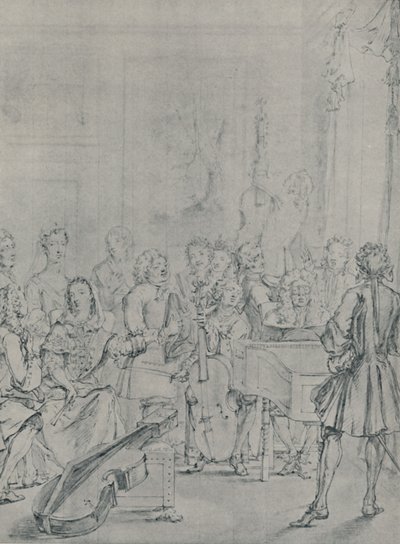En koncert i et adelshus, 1736, 1920 af Marcellus Laroon the Younger
