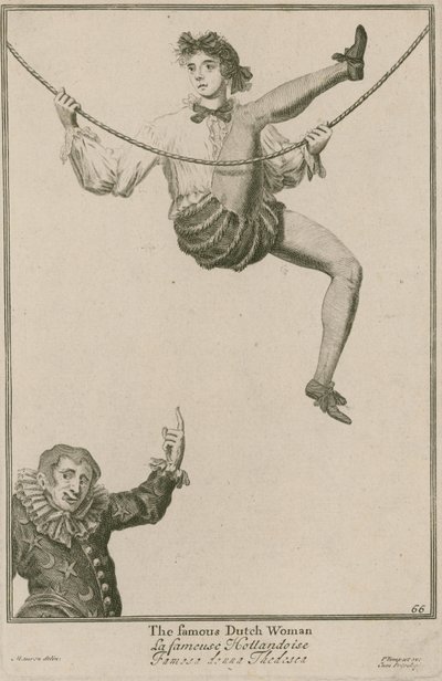 Bartholomew Fair, London: Den berømte hollandske kvinde, 1687 af Marcellus the Elder Laroon